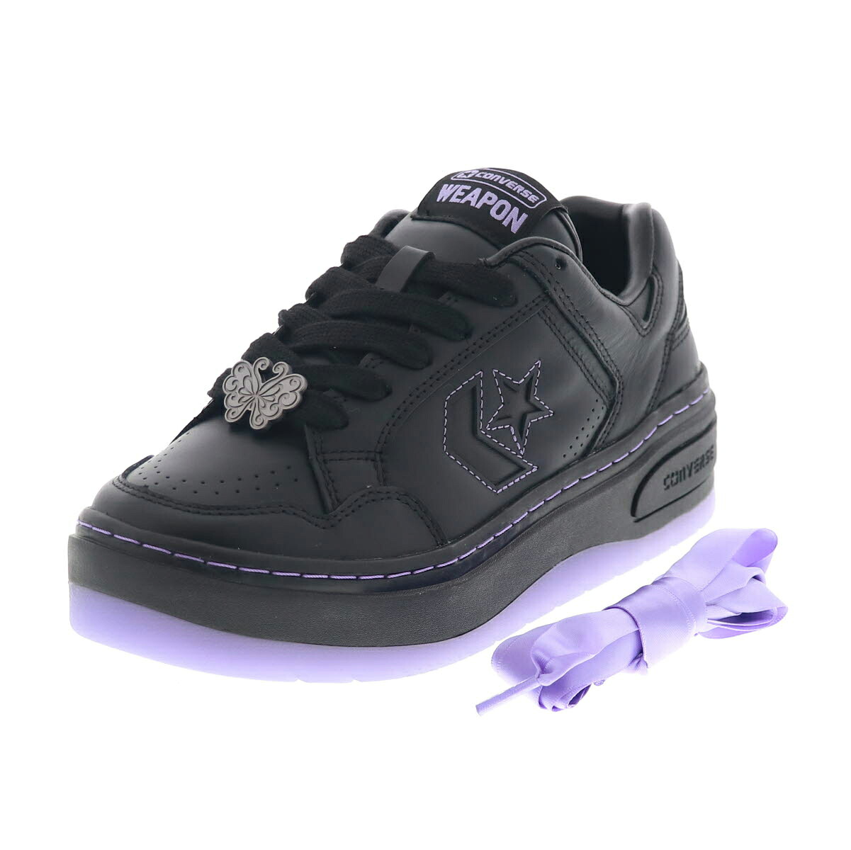 コンバース CONVERSE&times;ANNA SUI ウエポン PLTS OX アナ スイ コラボモデル 厚底 スニーカー レディース コートシューズ ブラック/パープル｜靴のシューマート