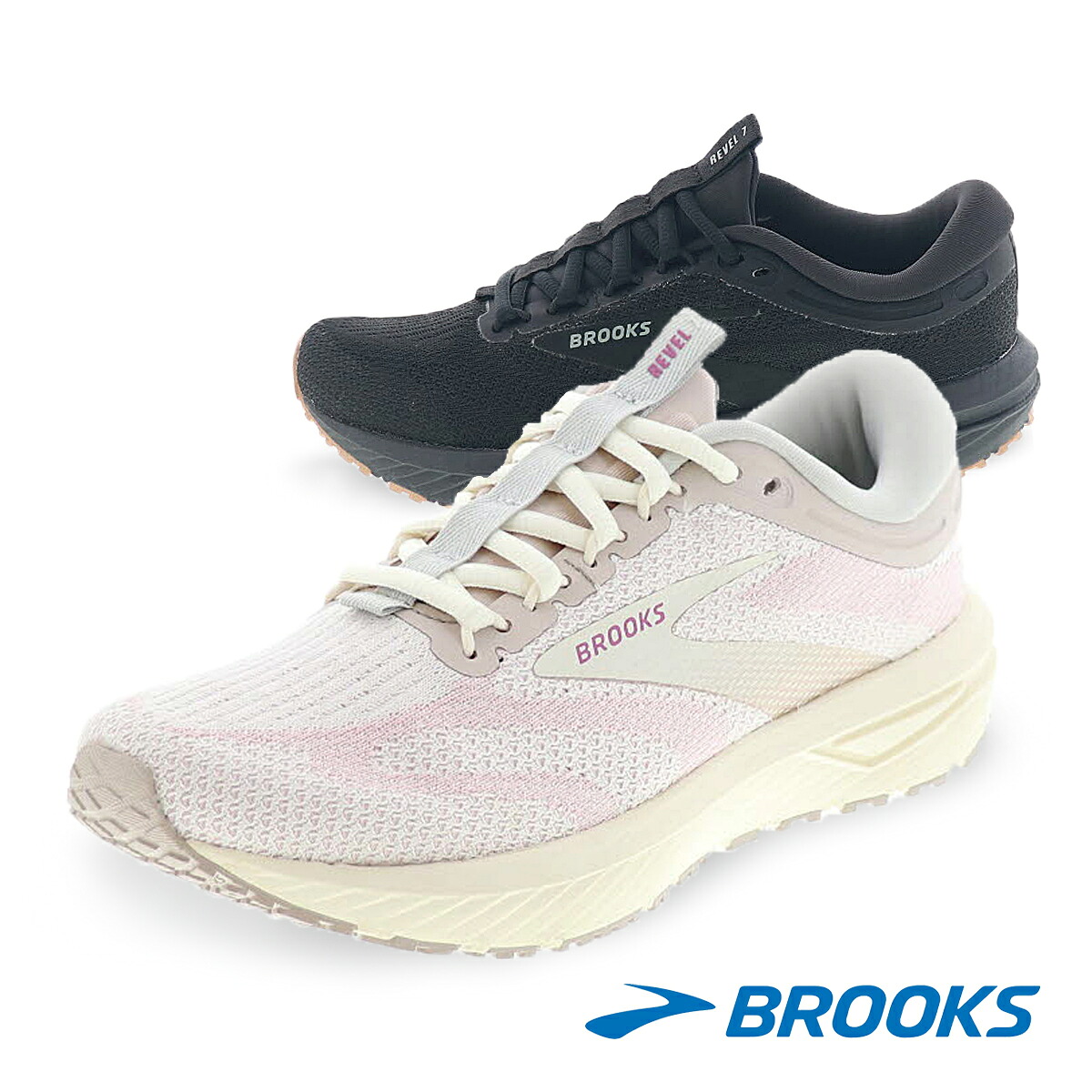 BROOKS ブルックス レベル 7 レディース ランニング シューズ ローカット 運動靴 軽量 ニットアッパー Revel 7 BRW4242 グレー/ブラック｜靴のシューマート