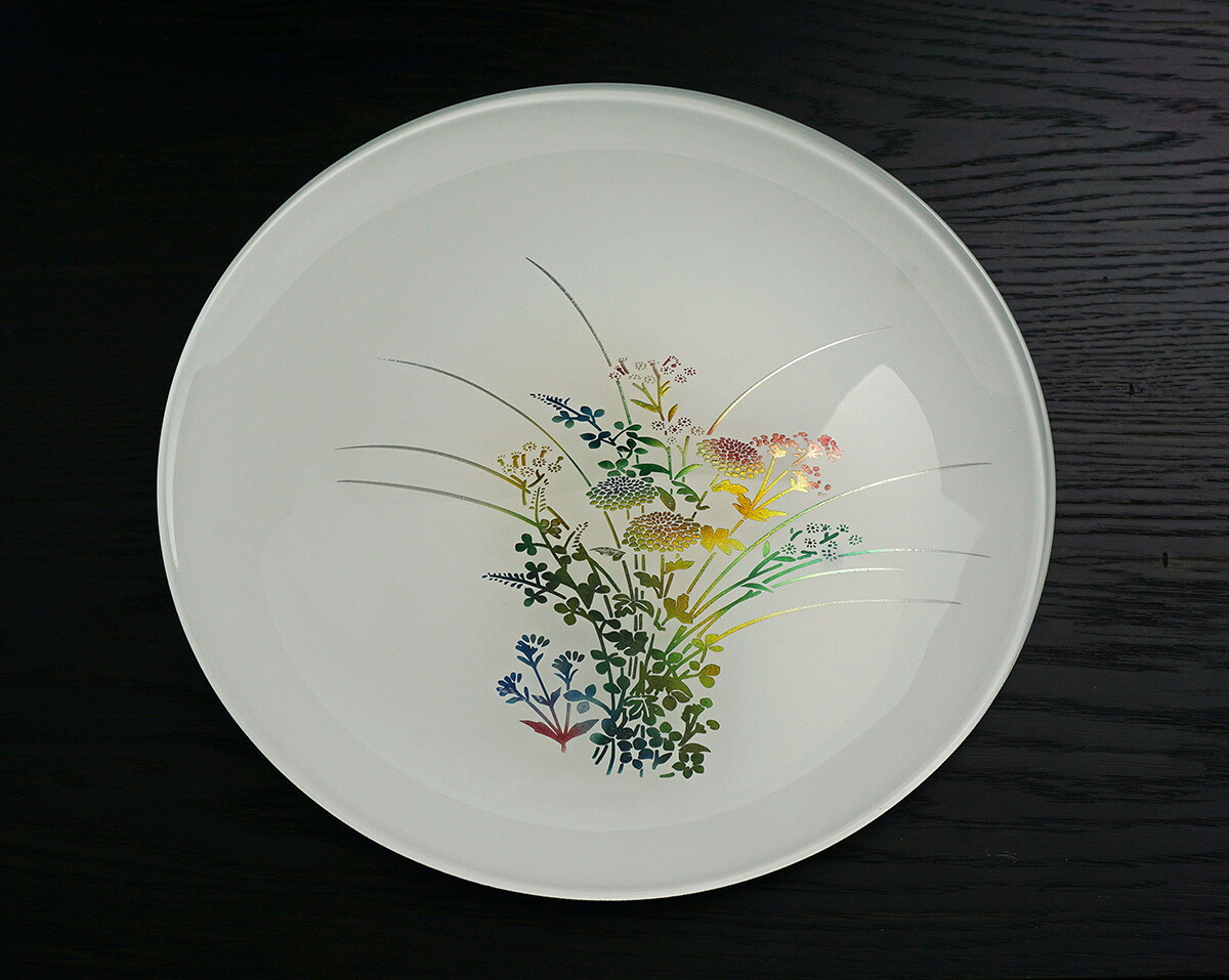【ポイント10倍】 蒔絵 MAKIE 秋草 あきくさ フラットプレート S M L 漆器 漆ガラス ガラス食器 ガラス プレート 食器 食洗機対応 おしゃれ 皿 お皿 丸皿 漆塗り うるし 伝統工芸 塗り 黒江 YOSHIHIKO FUJII 贈り物 ギフト プレゼント|MAJIKA