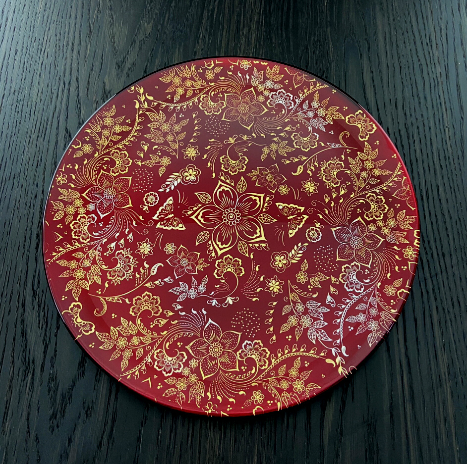 天然木製　朱漆　漆　皿　10枚セット販売　漆器 時代漆器 天然木製漆塗 黒漆塗り 菊唐草沈金蒔絵 菓子皿 - 生活