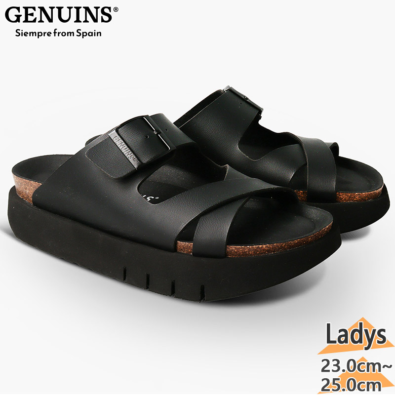 GENUINS レディース CORINA ジェニュインズ サンダル 靴 シューズ フットベットサンダル スペイン製 ブラック 黒 送料無料 GENUINS G104818JT