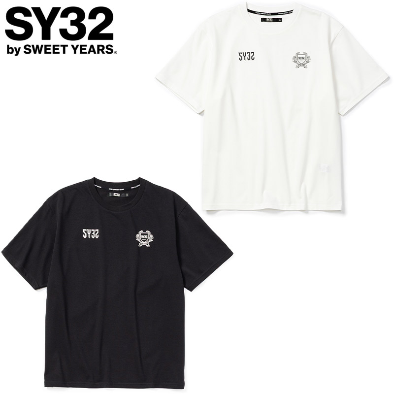 SY32 メンズ EMBLEM LOGO TEE 御召しもの トップス 半袖 ティーシャツ 心地よい 運動すること 運動競技 白いこと 白 黒いこと 黒 貨物輸送無料 SYthirty-two 32-26SN1-22