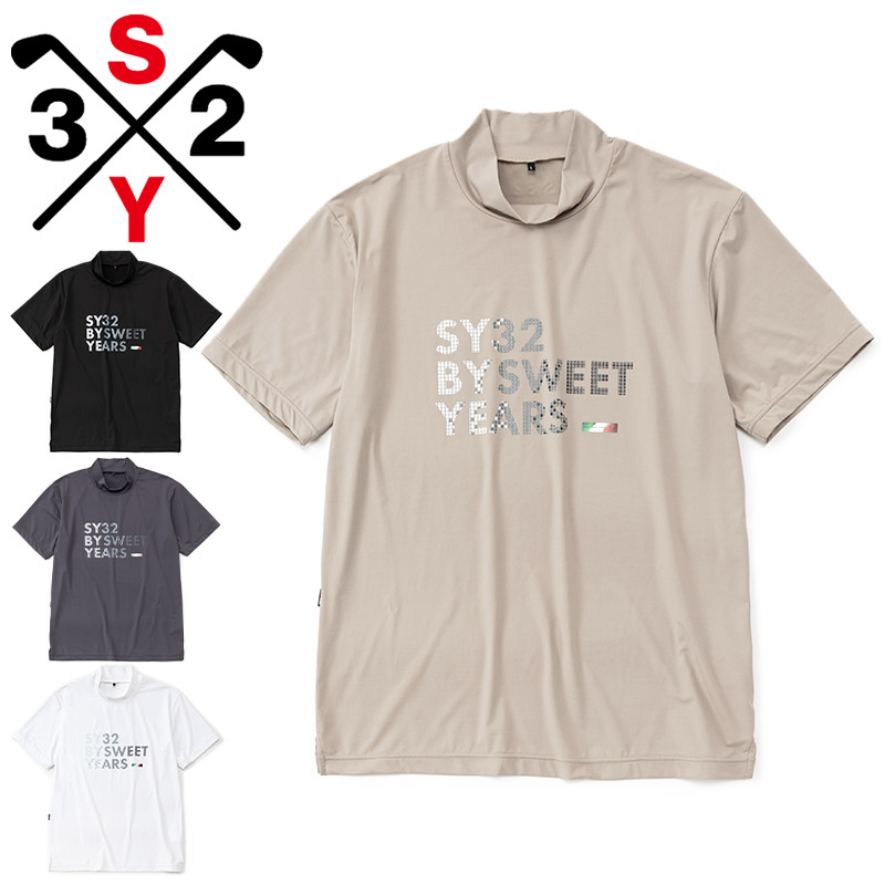 SY32 メンズ J.L LOMELLINA WONDER MOCK お召しもの ゴルフ トップス 半袖 伸ばすこと 冷感 運動すること 運動競技 白いこと 白 黒いこと 黒 薄墨色 ベージュ 薄墨色 貨物輸送無料 SYthirty-two SYG-26S2-06
