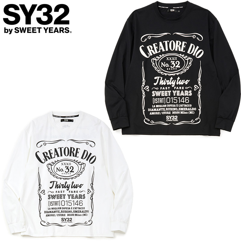 SY32 メンズ BIG PRINT L/S TEE 御召しもの 心地よい トップス 長袖 ティーシャツ 再帰無条件反射 消臭 吸水速乾 白いこと 白 黒いこと 黒 貨物輸送無料 SYthirty-two 15503