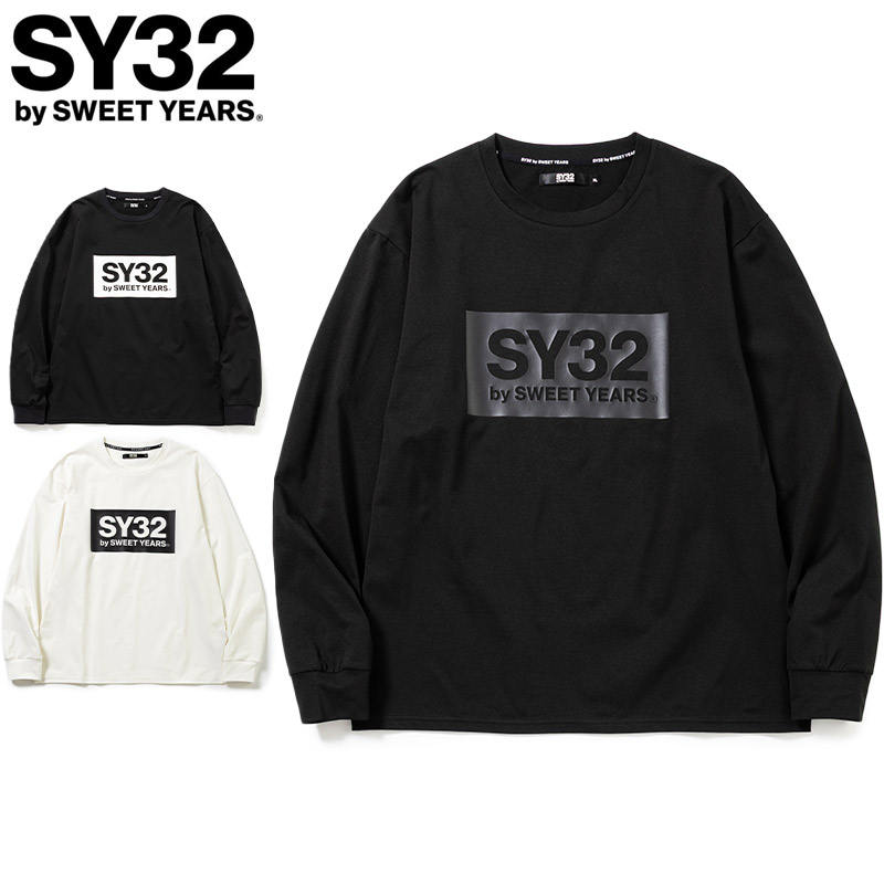 SY32 メンズ BOX LOGO L/S TEE 御召しもの 心地好い トップス 長袖 プルオーバー 吸水速乾 UVとり捨てる 白いこと 白 黒いこと 黒 貨物輸送無料 SYthirty-two 32-26SN1-18