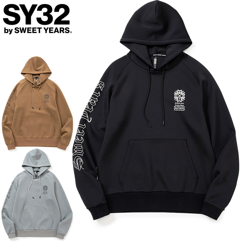 SY32 メンズ DOUBLE KNIT GOTHIC LOGO P/O HOODIE アパレル トップス フーディー パーカー 長袖 シンプル ブラック 黒 グレー ブラウン 茶色 灰色 送料無料 SYthirty-two 32-26SN1-05｜シューズ愛ランド　店