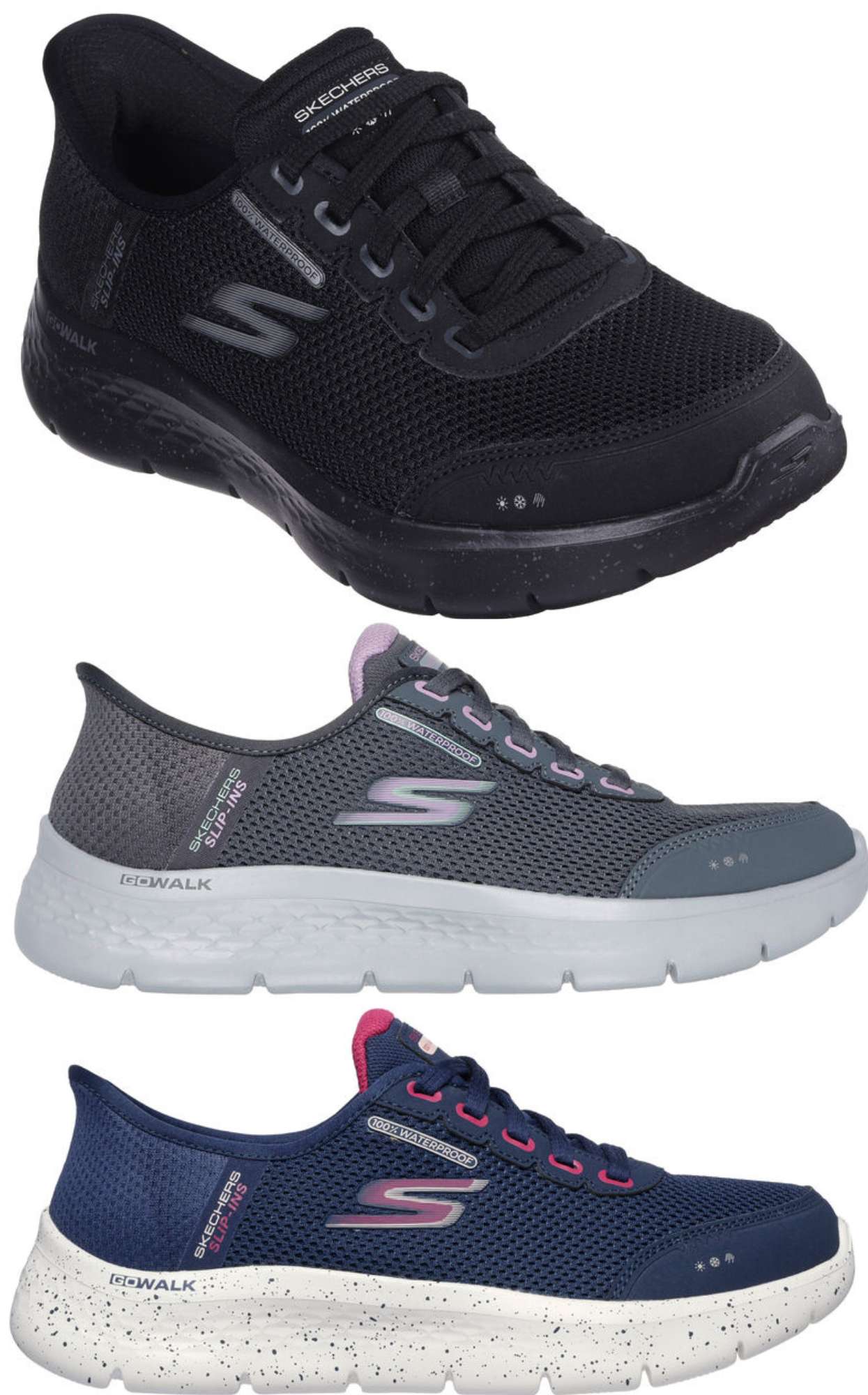 スケッチャーズスニーカー スケッチャーズ スリップインズ レディース Skechers Slip-ins GO WALK FLEX CLEAR CREEK 124846W レディース ゴーウォーク フレックス せつ然たる細流 WIDE FIT 幅ひろい 雨合羽 吊りひも靴 100％WATERPROOF＆BREATHABLE