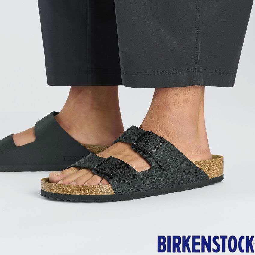 BIRKENSTOCK ビルケンシュトック ARIZONA（アリゾナ）サフィアーノ ブラック 1026437（レギュラーフィット 幅広） メンズサンダル ビルコフロール エンボス加工 「靴」