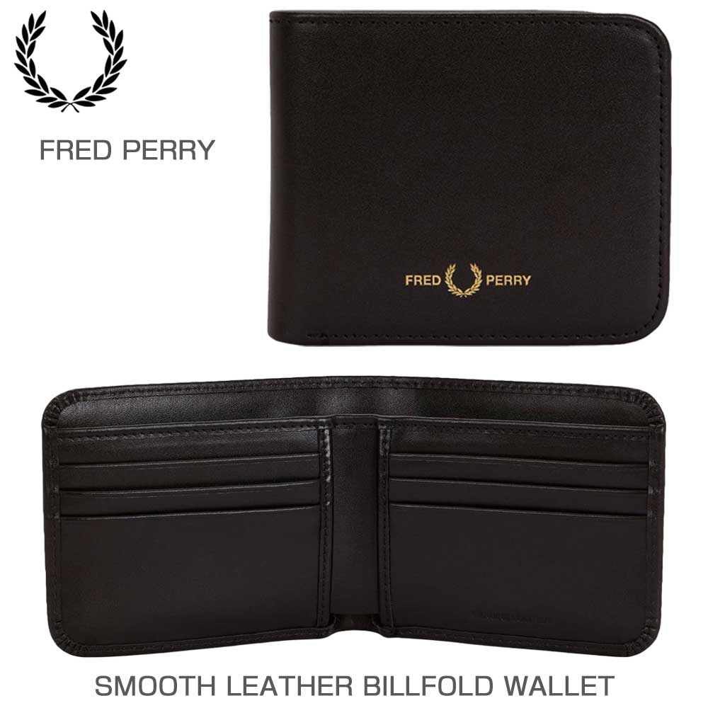 FRED PERRY フレッドペリー Smooth Leather Billfold Wallet L2803 102（ブラック）本革 財布 二つ折り