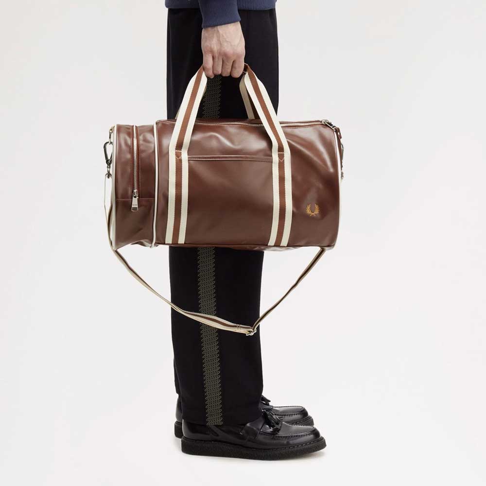 フレッドペリー バッグ FRED PERRY CLASSIC BARREL BAG L7255 J89(TAN / ECRU) バレルバッグ ドラムバッグ ボストンバッグ|靴のシナガワ
