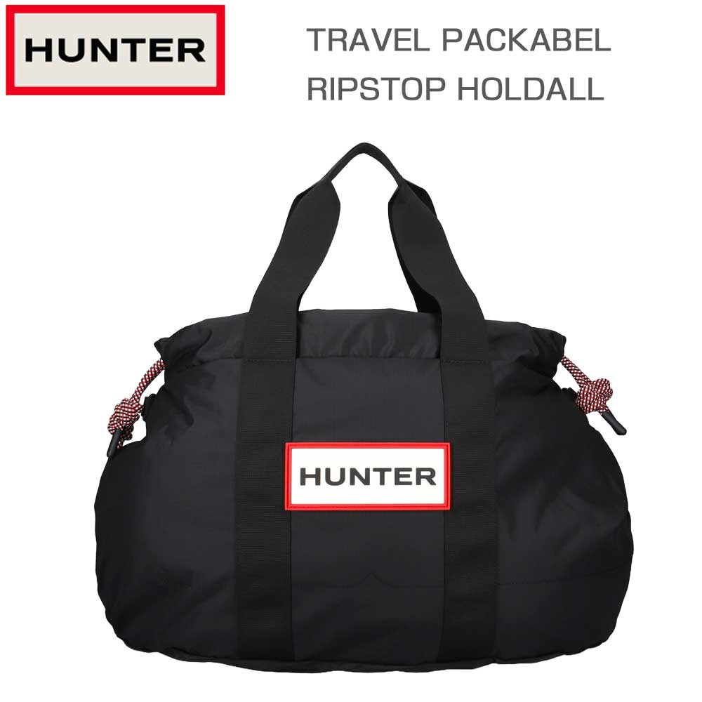 ハンター HUNTER UBW7132NRS RBO トラベル パッカブル リップストップ ホールドオール (カラー:ブラック / レッドボックスロゴ)ショルダー ボストン ハンドバック|靴のシナガワ