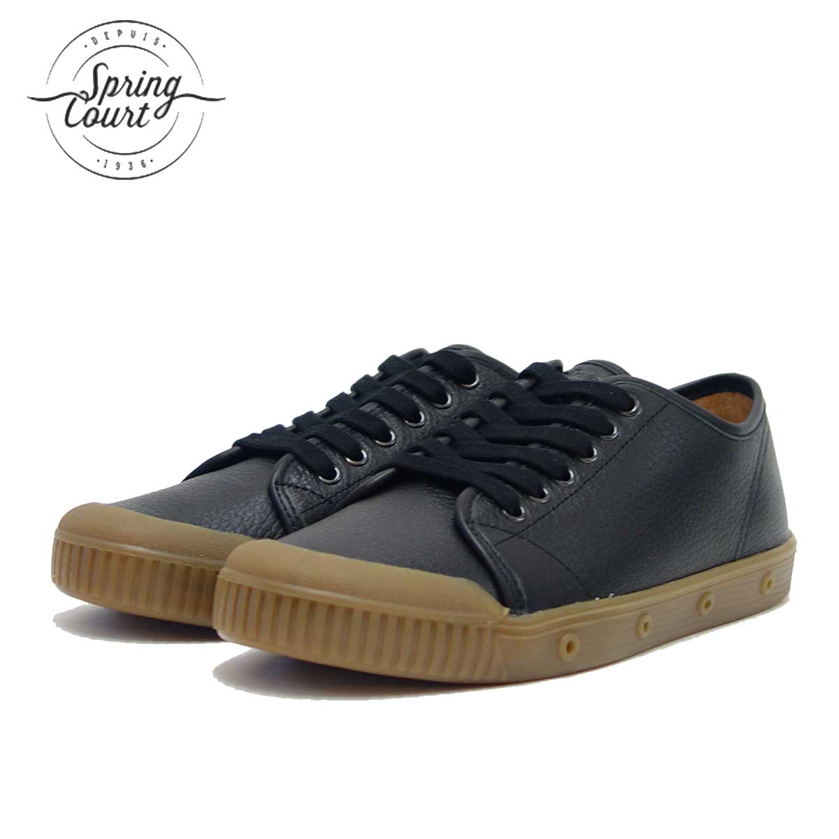 Spring Court スプリングコート G2n 6gl メンズ G2 Grainy Leather Black 生れながらなめし革のローカット スニーカー 履き物 Gulbaan Com