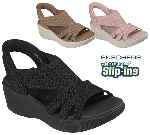 【貨物輸送無料(沖縄、離島除く)】 スケッチャーズ 120012 SKECHERS Slip-ins Parallel Lite - Summer Invite ハンズフリー スリップインズ ウエッジサンダル レディースサンダル 厚底靴 立った往々にして履ける靴 手を使わず履ける靴 靴 BBK 黒いこと MOC モカ BLSH 毛はらいサクラ色