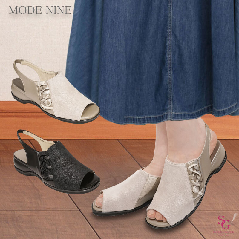 【黒24.0珊】のみになりました《MODE NINE 流行り物野球クラブ 1372》合わせやすさと履き気味合いの良さが概念構成の日本製レディースシューズ・ブランド名ゆったり幅のＥＥＥＥ御前上等なコンフォートサンダルです