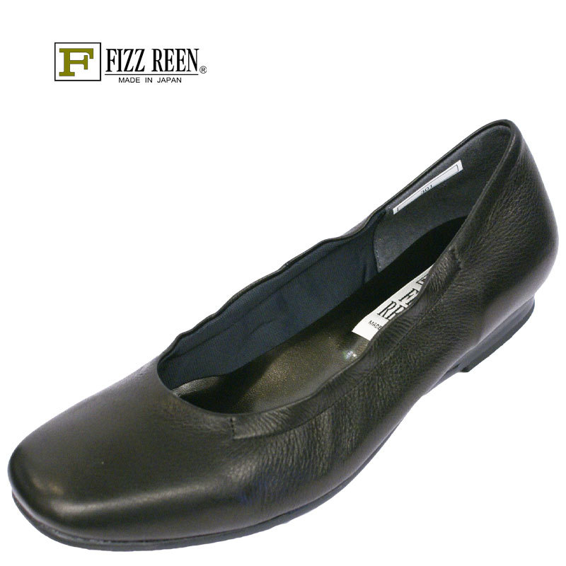 《FIZZ REEN フィズリーン》301・303 歩きやすく痛くならない日本製レディースシューズ ゆったり幅のＥＥＥ サブリナシューズ　フラット フェミニン 黒 本革 ミセス ラウンド レザー ぺたんこ