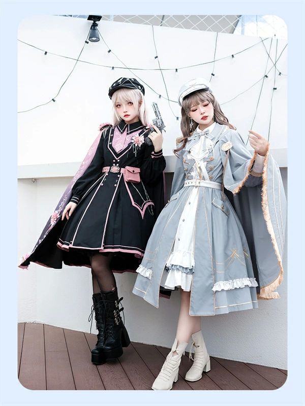軍服ロリータ ゴスロリ フルセット ワンピース 長袖あり 肩章 大正風 ペリースマント 全掛マント ミリタリーロリィタ
