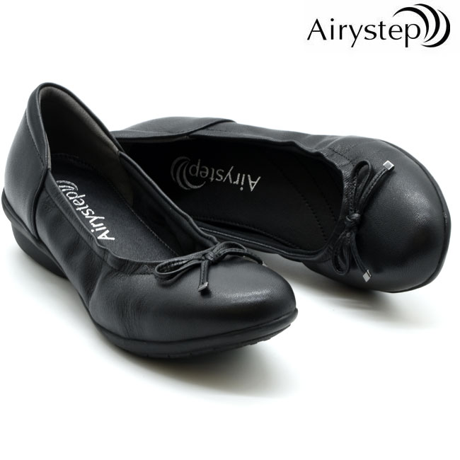 エアリーステップ Airy step バレーシューズ シュロの葉 置き目踵 本革 なめし革 執務室 お御役目 レディース 黒いこと 黒 22-25 3551