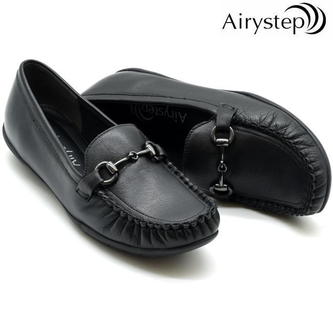 エアリーステップ Airy step モカシン パンプス ぺたんこ 本革 レザー オフィス お仕事 レディース ブラック 黒 22-25 6433 6,142円