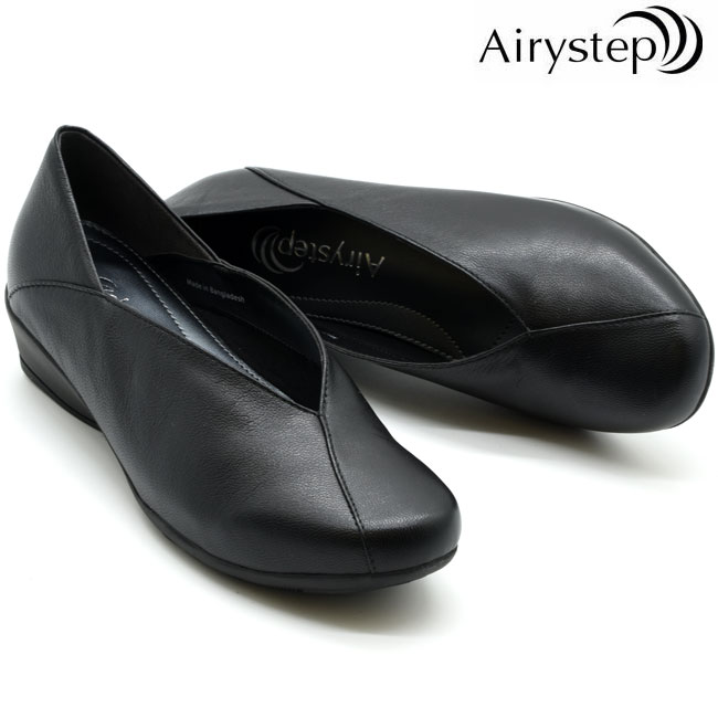 エアリーステップ Airy step パンプス ぺたんこ ローヒール 本革 レザー オフィス お仕事 レディース ブラック 黒 22-25 7537