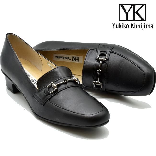 ユキコ キミジマ Yukiko Kimijima 置き目毛皮 スリッポン パンプス レディース 本革 なめし革 黒いこと 黒 22-24.5 6816