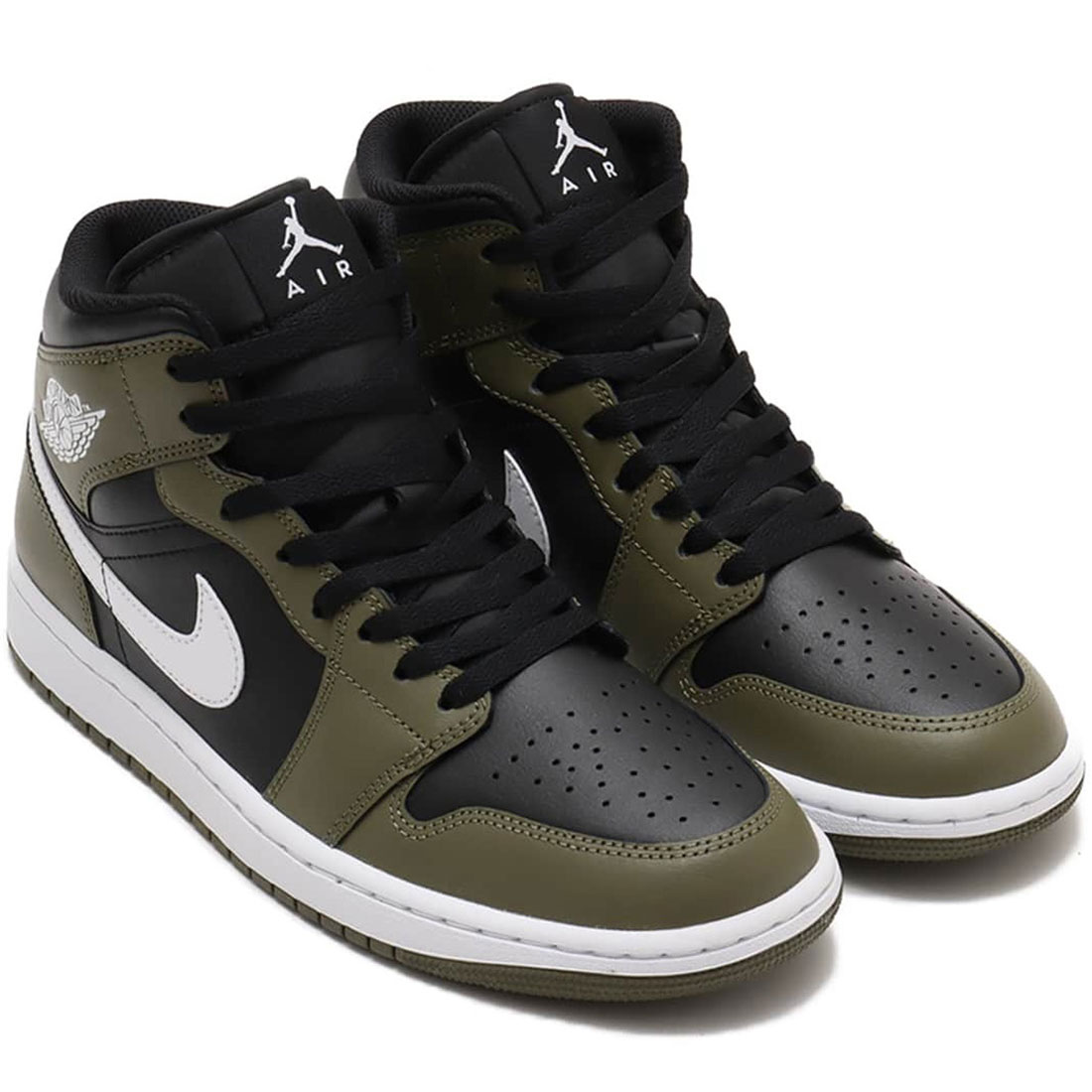 ナイキ エア湖 ジョーダン 1 ミッド NIKE AIR JORDAN 1 MID 黒いこと/ミディアムオリーブ/セイル/白いこと DQ8426-092