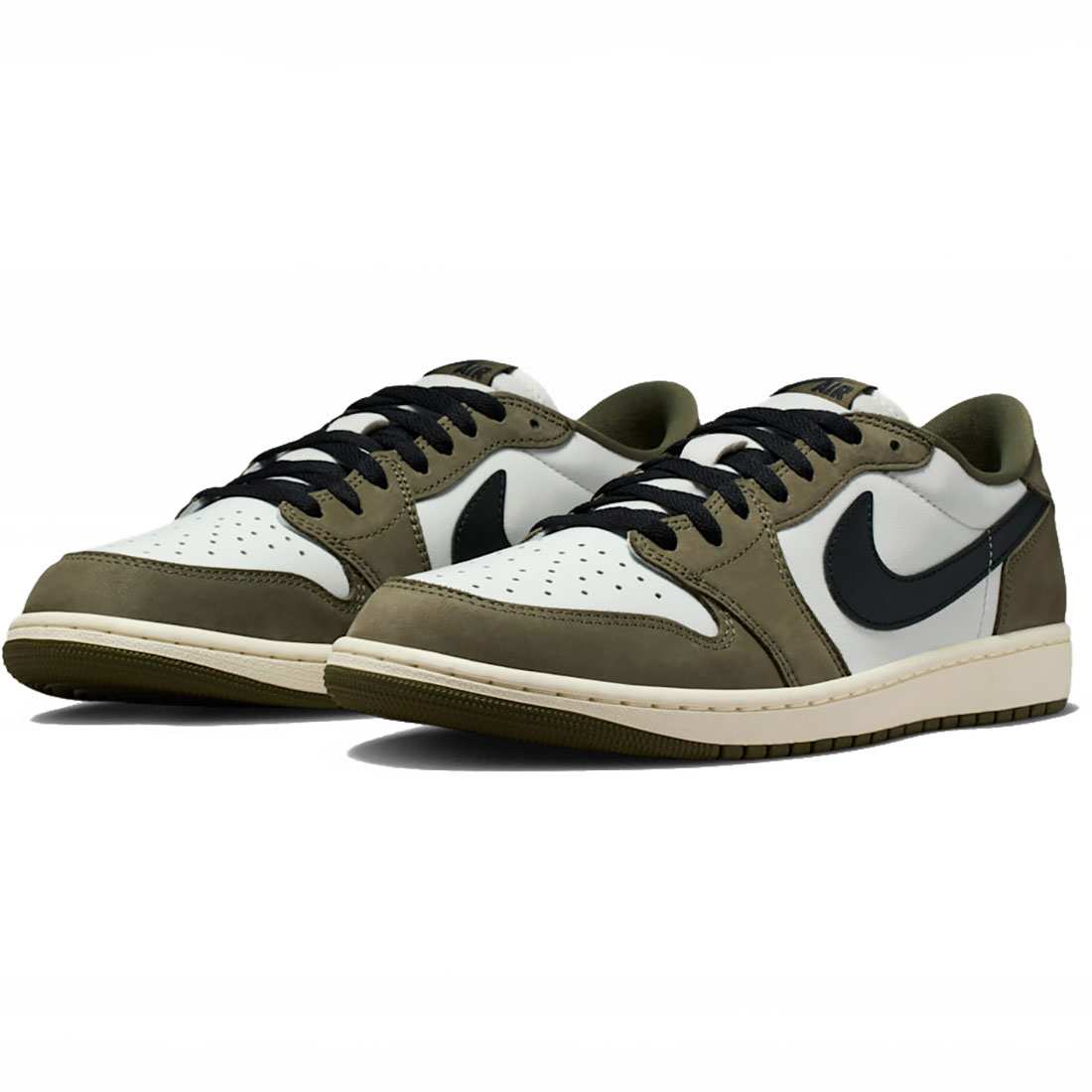 ナイキ エア湖 ジョーダン 1 レトロ 置き目 NIKE AIR JORDAN 1 RETRO LOW \"Medium Olive and Summit White\"" ミディアムオリーブ/白いこと/黒いこと HQ6998-200"