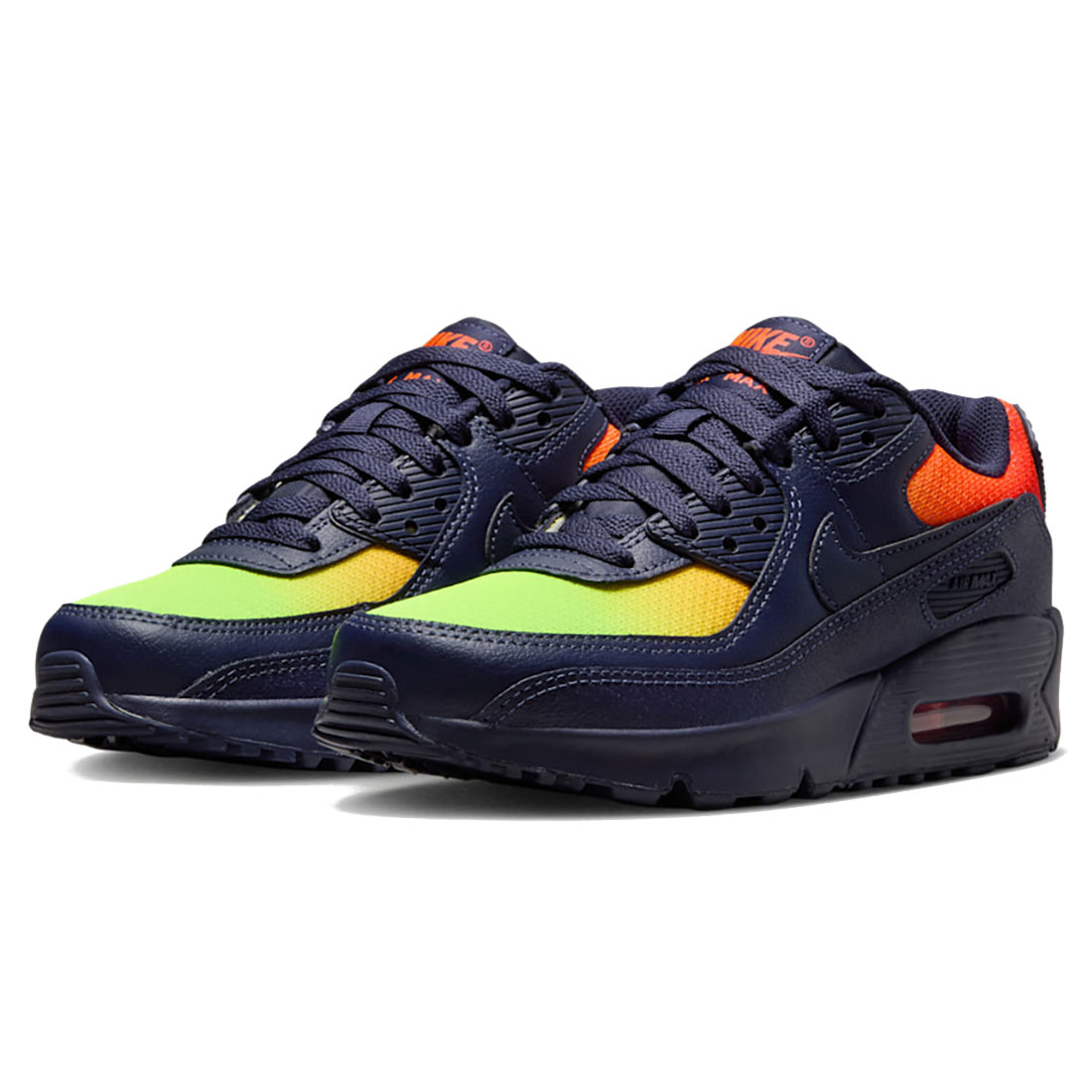 ナイキ エア湖 マックス 90 LTR NIKE J AIR MAX 90 LTR レモンヴェノム/ハイパークリムゾン/レーザオレンジ色/ブラッケンドブルー CD6864-701