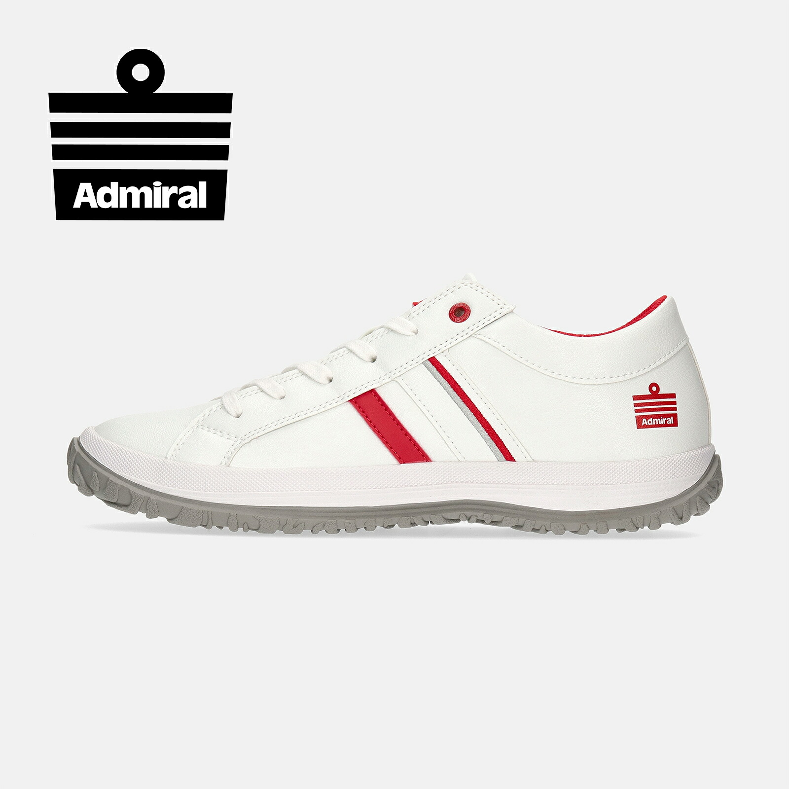 【アドミラルスニーカー公式】Admiral メンズ ALBIE（アルビー） AD801 ホワイト/レッド ホワイト スニーカー ローカット 交換可能 送料無料