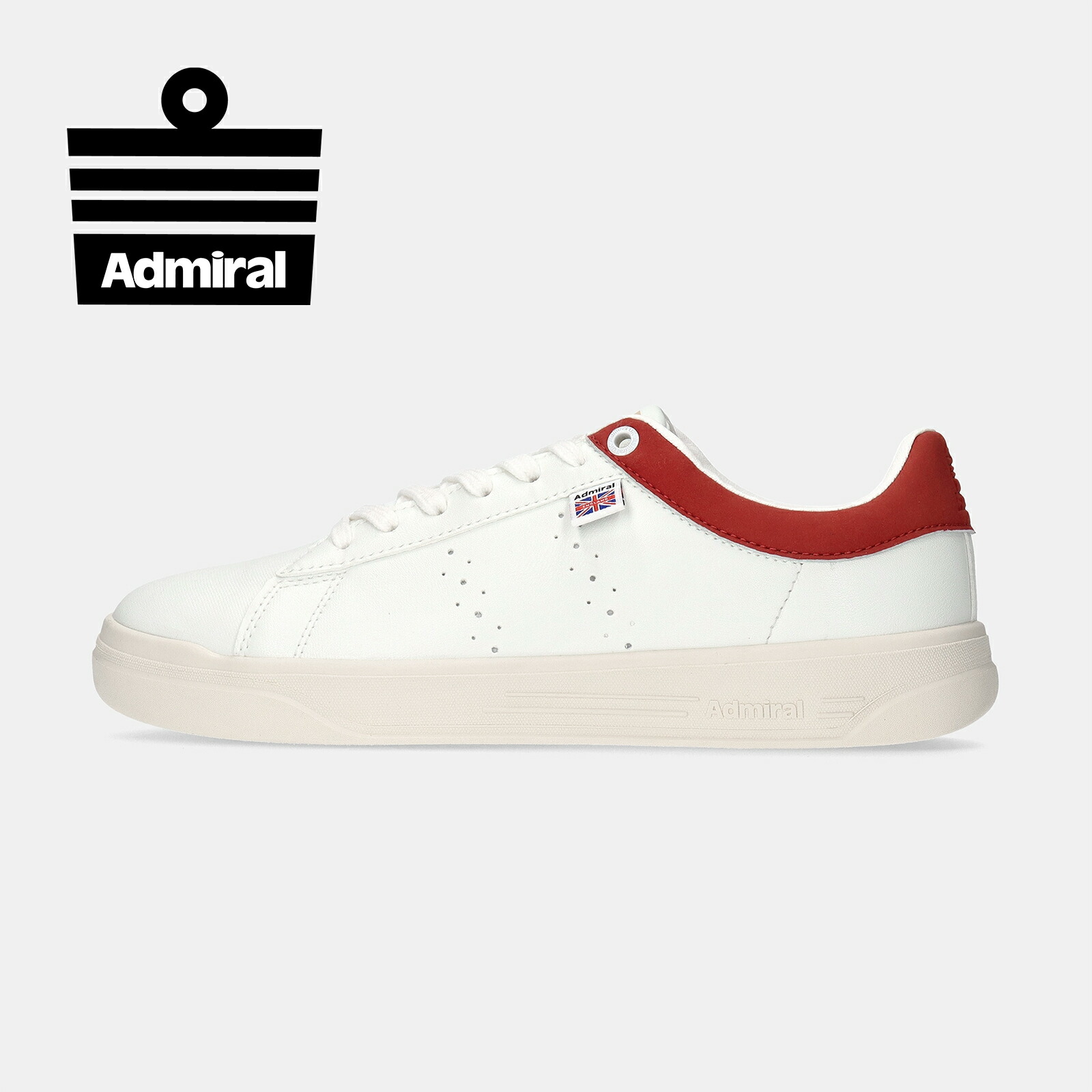 【アドミラルスニーカー公式】Admiral ユニセックス CAMBRIDGE（ケンブリッジ） AD828 ホワイト/レッド 白 赤 スニーカー メンズ レディース コート 通学 交換可能 送料無料