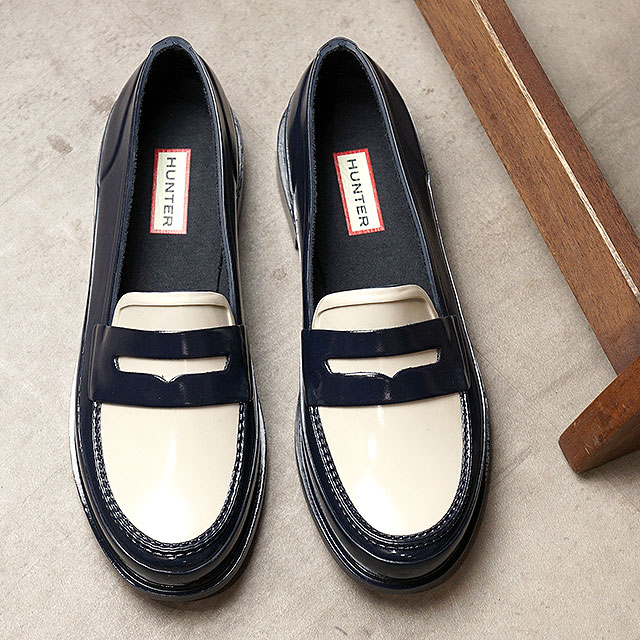 楽天市場 ハンター Hunter オリジナル ペニーローファー W Original Penny Loafer Wff1006rgl Now Fw レディース ラバーシューズ 防水 Navy Off White ネイビー系 Shoetime