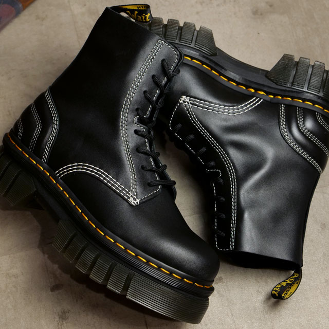 ドクターマーチン Dr.Martens レディース 8ホールブーツ オードリック 8アイレット キルテッドブーツ 27810001 FW22  Audrick 8i QLTD Boot 厚底ソール Black Nappa Lux 激安な