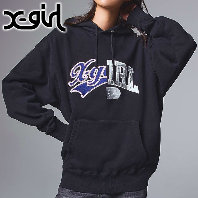 x-girl ブラック フード付きパーカー X-girl フード付きパーカー Mサイズ ブラック/ホワイト美品