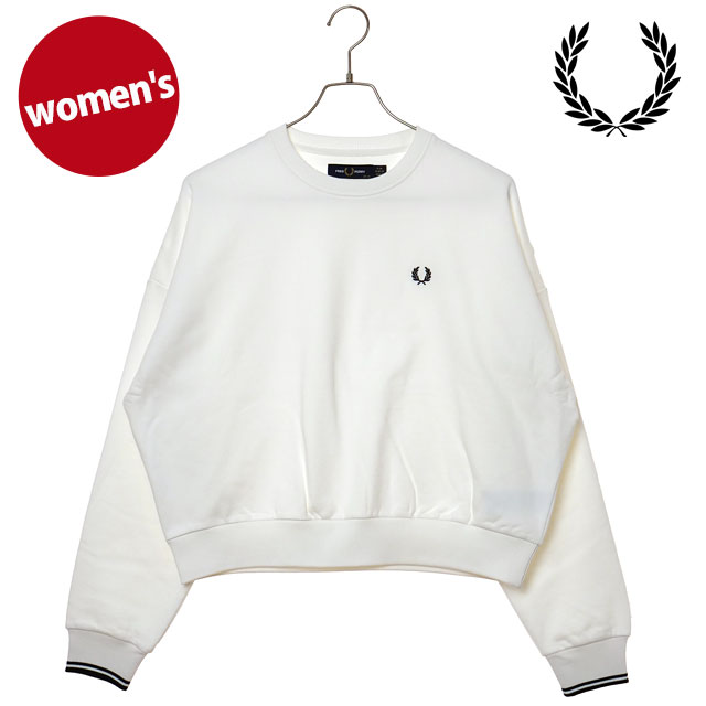 フレッドペリー FRED PERRY ティップラインスウェットシャツ [G1148-129 FW25Q4] TIPPED SWEATSHIRT レディース トップス トレーナー 長袖 クロップド丈 SNOW-WHITE 正規取扱店