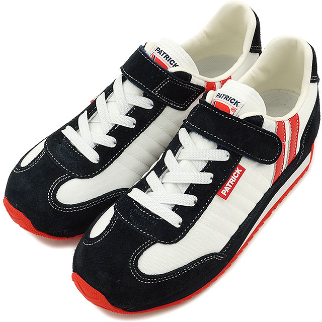 ノベルティプレゼント インファント 靴 サイズ交換片道無料 パトリック Patrick ジュニアサイズ Marathon V マラソン ベルクロ ケルティ インファント 子供 日本製 靴 W N ホワイト ネイビー En7700 J Shoetimeもれなく日本製スニーカークリーナープレゼント