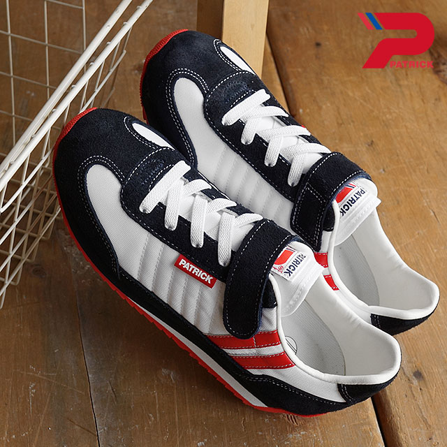 ノベルティプレゼント インファント 靴 サイズ交換片道無料 パトリック Patrick ジュニアサイズ Marathon V マラソン ベルクロ ケルティ インファント 子供 日本製 靴 W N ホワイト ネイビー En7700 J Shoetimeもれなく日本製スニーカークリーナープレゼント