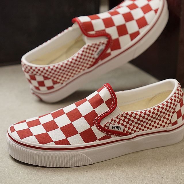 mixed checkerboard vans slip ons