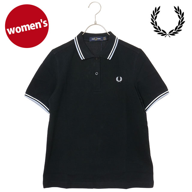 FRED PERRY フレッドペリー ポロシャツ レディース ツインティップド フレッドペリーシャツ [G3600-23C SS26Q2] TWIN TIPPED FRED PERRY SHIRT トップス 半袖 コットンピケ ブラック BLACK/SNOWWHITE/DUSKY-BLUE 正規取扱店｜Shoetime アウトフィットストア