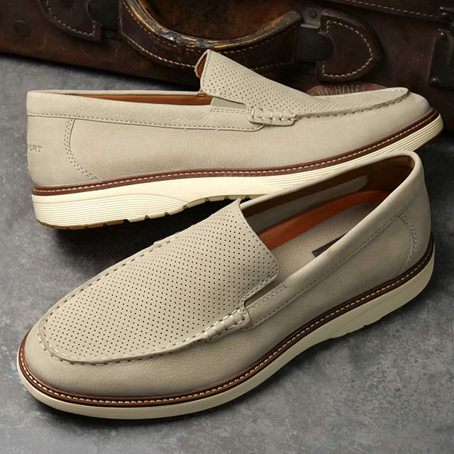 ROCKPORT ロックポート レザーシューズ メンズ クレイヴン [RMF-B26S13W SS26] CRAVEN 革靴 スリッポン 軽量 ワイドワイズ ベージュ DARK-STONE 正規取扱店｜Shoetime アウトフィットストア
