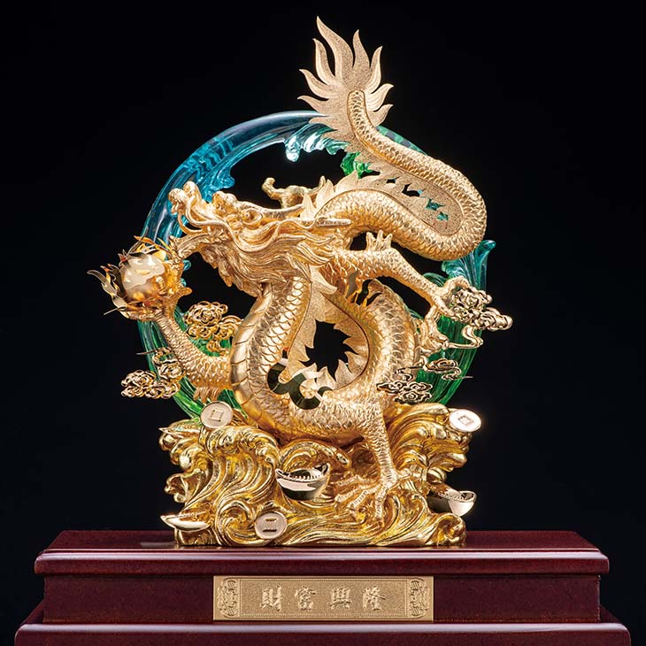 純金箔貼り『財富興隆』宝石鑑定書・純金証明証付|東京書芸館