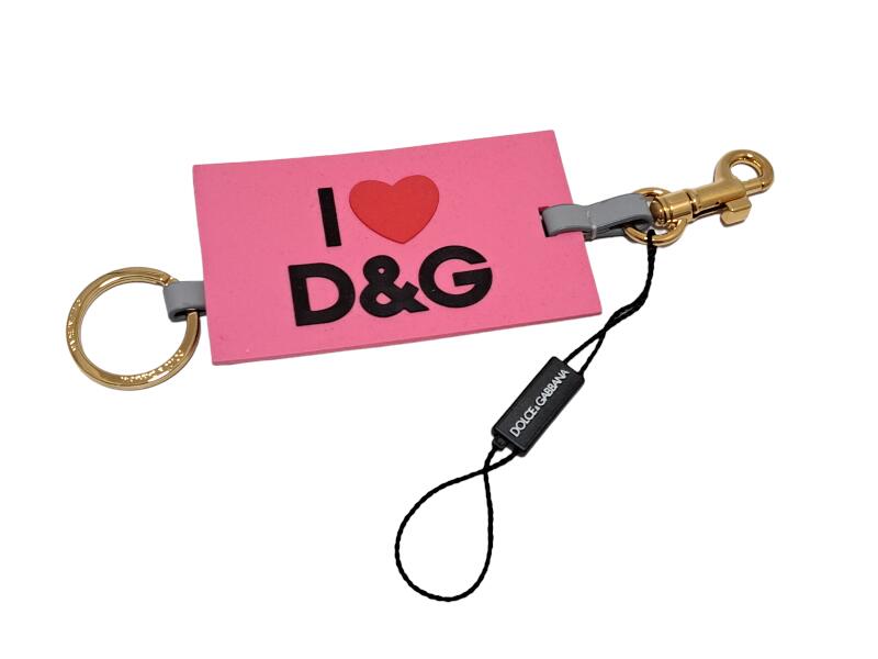 未使用 ドルチェ＆ガッバーナ キーホルダー キーリング ラバー ピンク I LOVE D&G ゴールド DG ドルガバ メンズ レディース DOLCE&GABBANA 【中古】