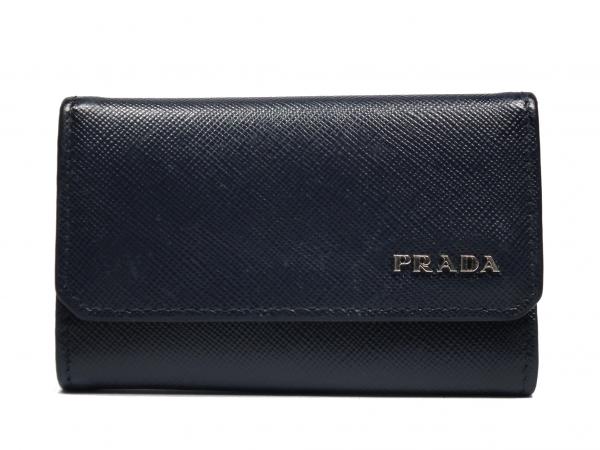 プラダ　６連　キーケース　サフィアーノ　２M００２５　濃紺　ネイビー　メンズ　レディース　型押し　レザー　PRADA　【中古】