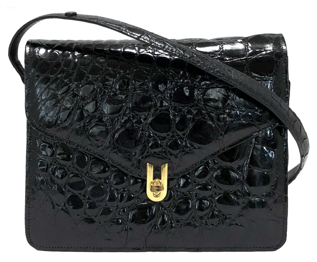 楽天市場】ミッシェルアドルフ クロコダイル ハンドバッグ ブラック 黒
