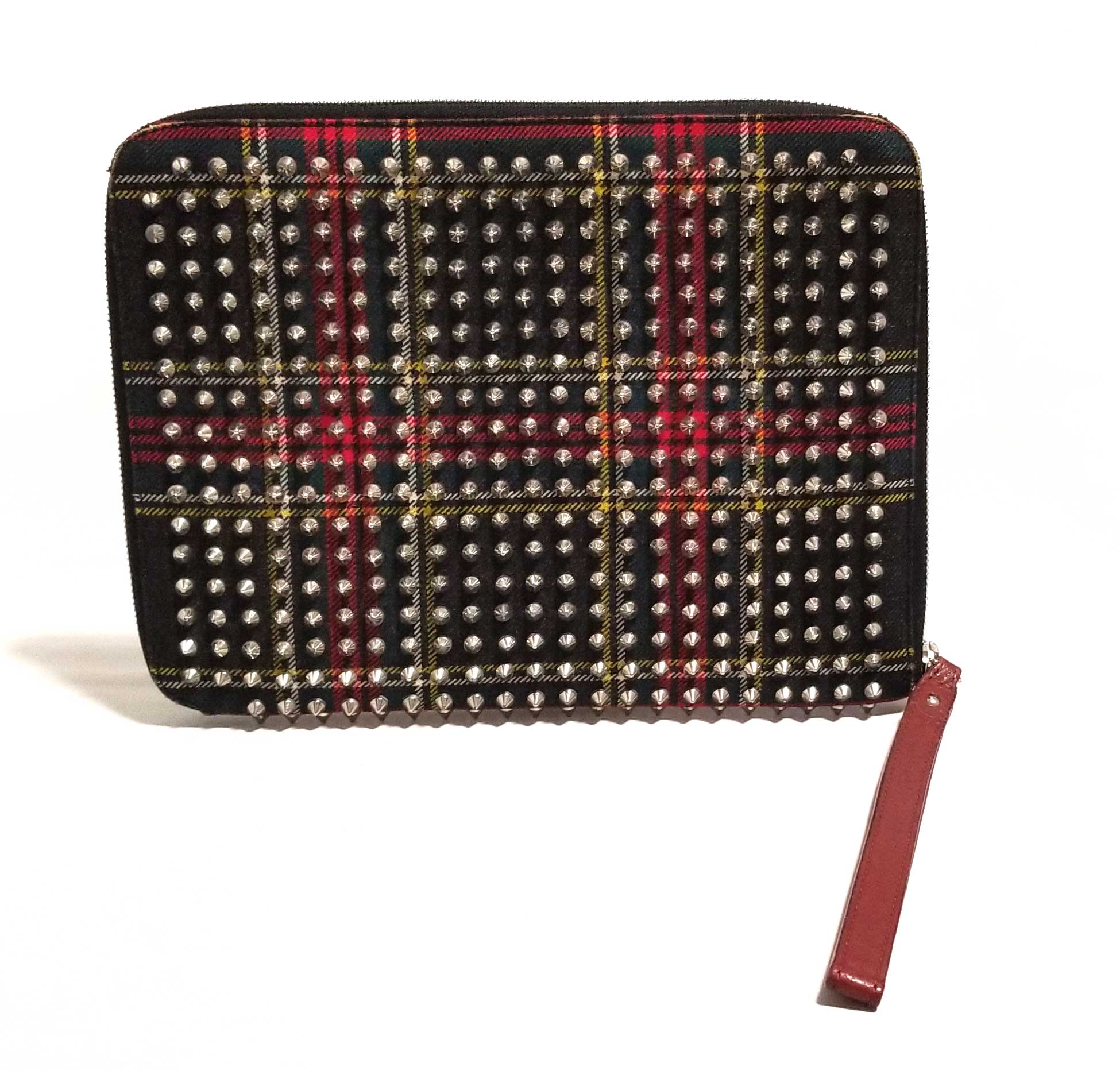 クリスチャンルブタン タブレットケース アイパッドケース ルブタン スタッズ スパイク チェック キャンバス Christian Louboutin 【中古】