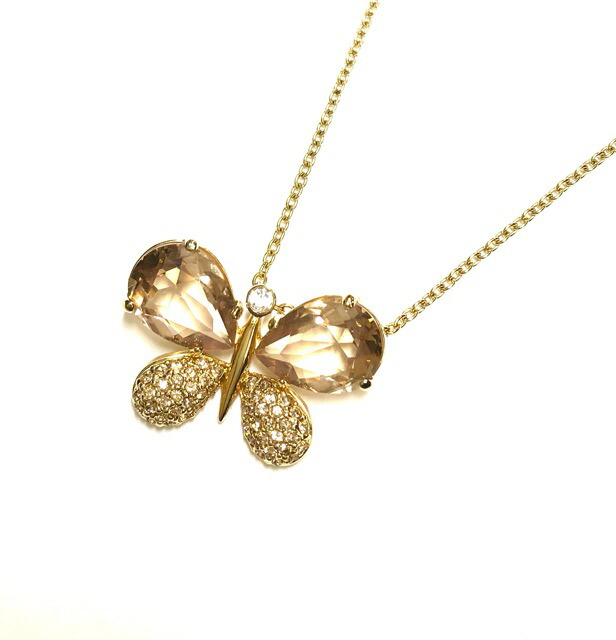 新品同様 スワロフスキー バタフライ ネックレス 蝶 GP ゴールド ブラウン ラインストーン ペンダント ＳＷＡＲＯＶＳＫＩ スワロフスキー アクセサリー 【中古】