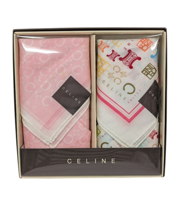【未使用】セリーヌ ミニ巾着 ハンカチセット ポーチ マカダム CELINE セリーヌ ポーチ ハンカチ セット ピンク マカダム