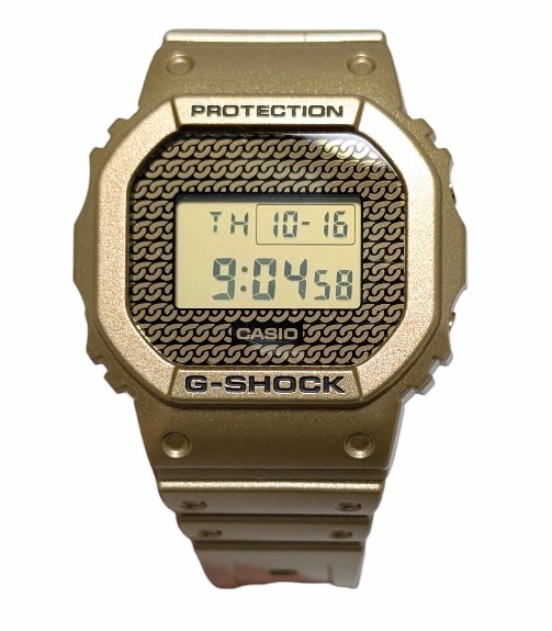 未使用 カシオ G-SHOCK 腕時計 DWE-5600HG-1 HIP HOP GOLD ヒップホップ ゴールド チェーンパターン ベゼル・バンド 交換可能  替えベゼル＆替えバンド付き スケルトン ブラック 5600シリーズ CASIO Gショック ジーショック 【中古】
