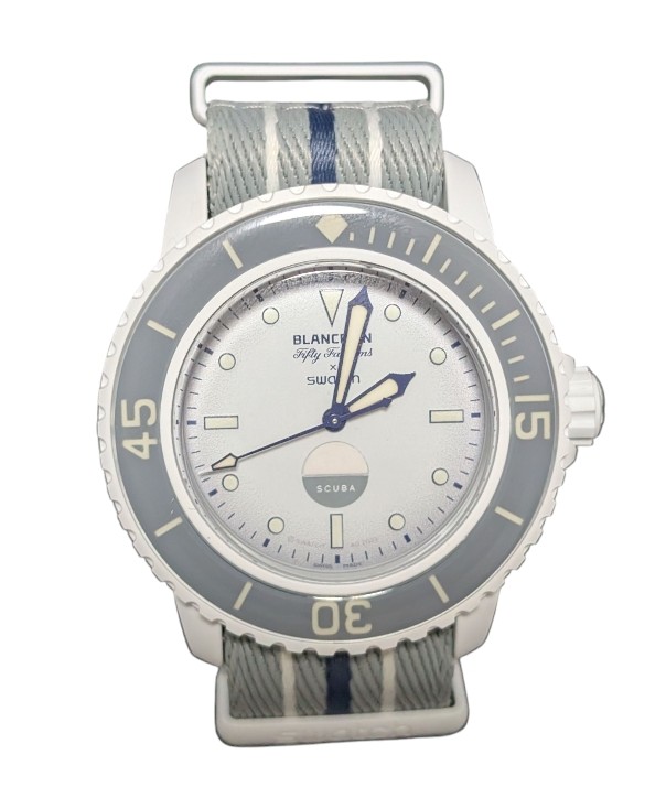 BLANCPAIN スウォッチ ブランパン 時計 SO35S100 ANTARCTIC OCEAN グレー 国内正規品 フィフティファゾムス アンタークティックオーシャン 自動巻 裏スケ バイオセラミック ナイロン メンズ 紳士用 SWATCH 【中古】