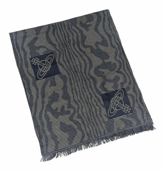 未使用 ヴィヴィアンウエストウッド マフラー グレー ウール素材 ネイビー ヴィヴィアンウエストウッドマン Vivienne Westwood メンズ 紳士用 ITALY製 【中古】