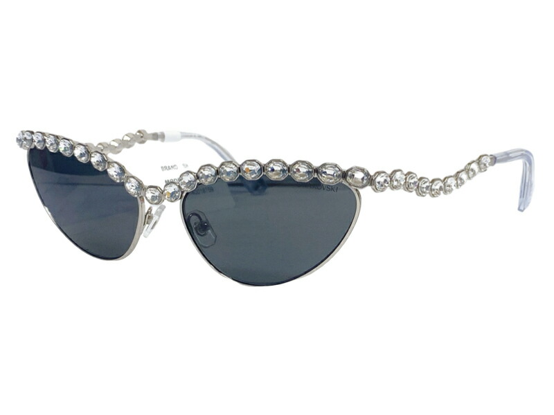 未使用 スワロフスキー サングラス キャットアイ キャッツアイシェイプ SK7030 クリスタル　ブラック 黒　ストーン SWAROVSKI 石　ラインストーン シルバー　クリア レディース 【中古】 31,070円