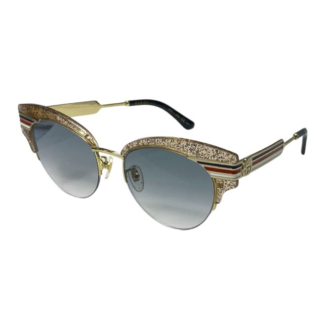 新品同様 グッチ サングラス GG0283S ウェビング グリッター ラメ レディース GG ゴールド GP GUCCI アイウェア 女性用 インターロッキングG 【中古】
